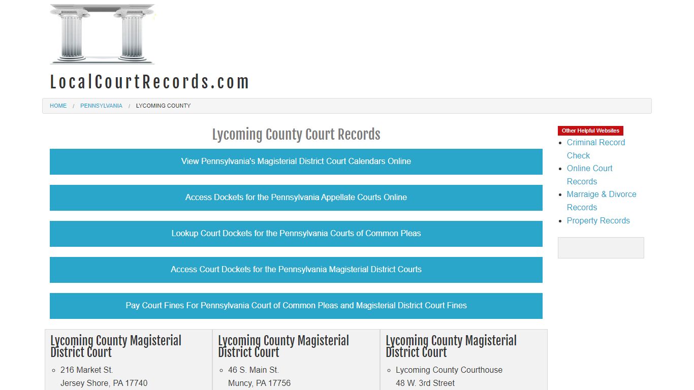 Lycoming County Court Records - Pennsylvania