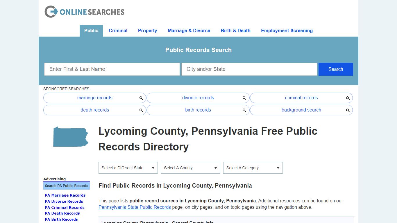 Lycoming County, Pennsylvania Public Records Directory